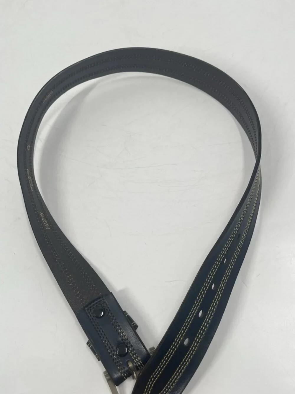 Vtg Tex Tan Bonded Leather Belt Black Contrast Stitch Silver Buckle Sz 32